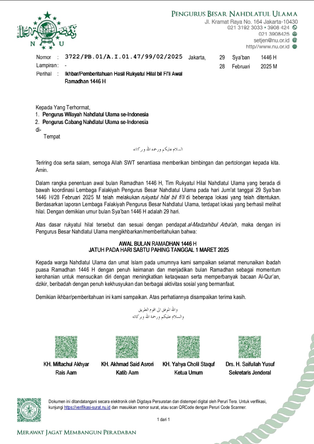 Selamat Menunaikan Ibadah Puasa Ramadhan 1446 H